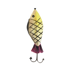 watercolor element spinner in the shape of a fish for hobby fishing
