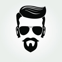 Bearded men in sunglasses. Hipster face icon isolated. Vector illustration