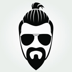 Bearded men in sunglasses. Hipster face icon isolated. Vector illustration