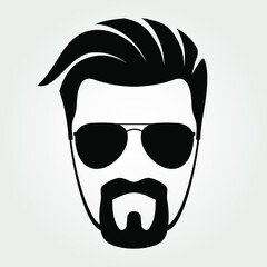 Bearded men in sunglasses. Hipster face icon isolated. Vector illustration