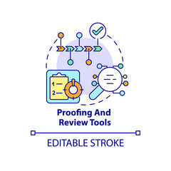 Proofing and review tools concept icon. Business tools type abstract idea thin line illustration. Approval process. Isolated outline drawing. Editable stroke. Roboto-Medium, Myriad Pro-Bold fonts used