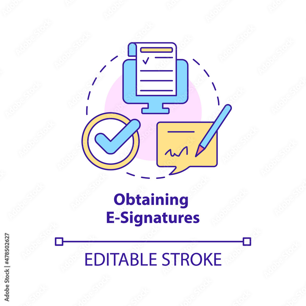 Aufkleber obtaining e-signatures concept icon. business program type abstract idea thin line illustration. sig