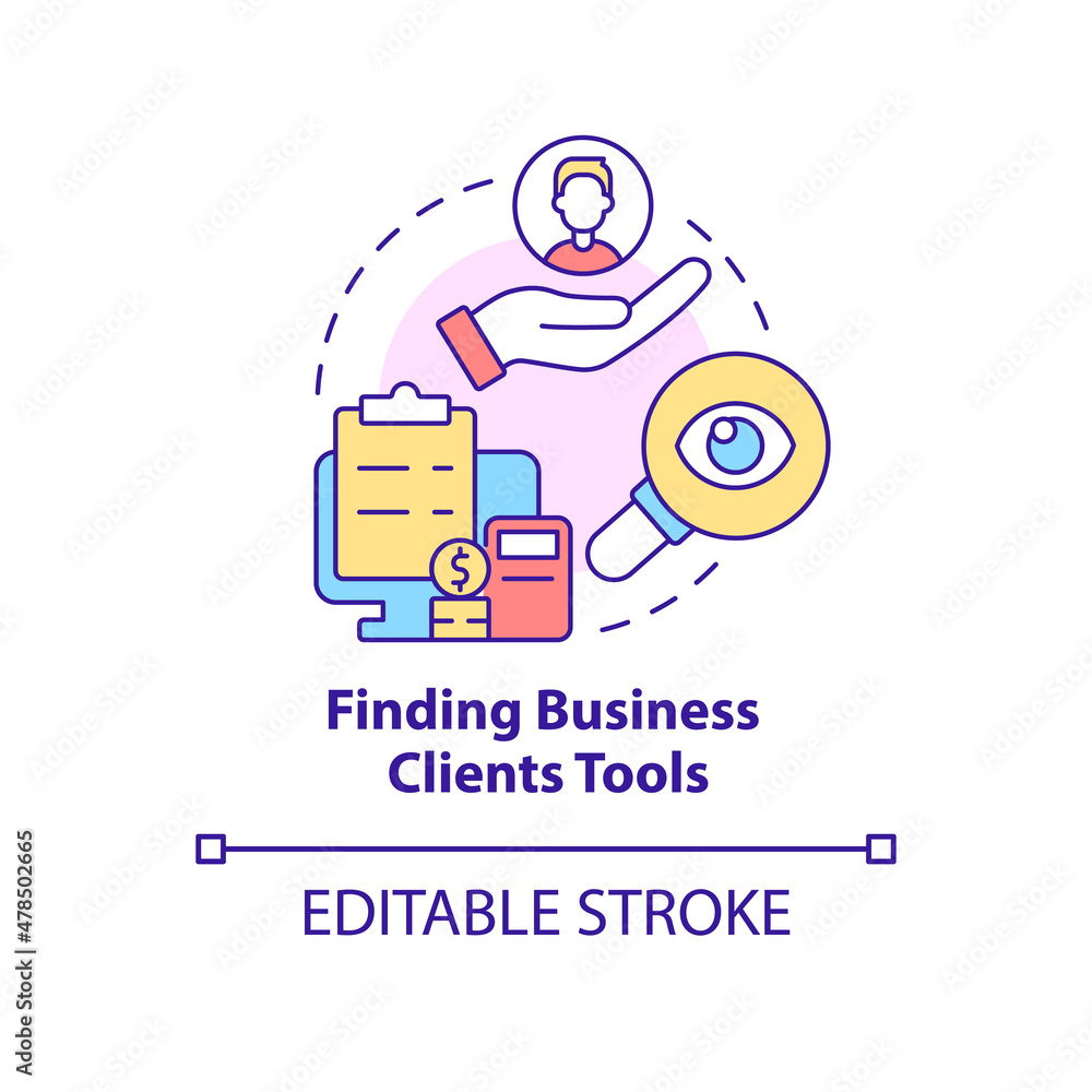 Poster finding business clients tools concept icon. gaining and retaining consumers abstract idea thin line