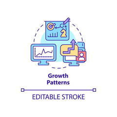 Growth patterns concept icon. Business tools advantage abstract idea thin line illustration. Product development. Isolated outline drawing. Editable stroke. Roboto-Medium, Myriad Pro-Bold fonts used