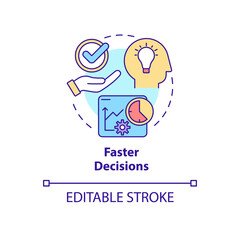 Faster decisions concept icon. Business tool benefit abstract idea thin line illustration. Improve decision making. Isolated outline drawing. Editable stroke. Roboto-Medium, Myriad Pro-Bold fonts used