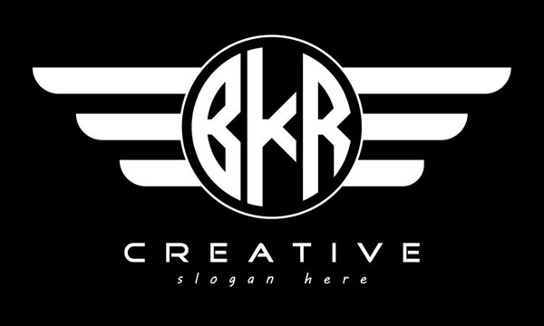 BKR three letter monogram type circle letter logo with wings vector template.