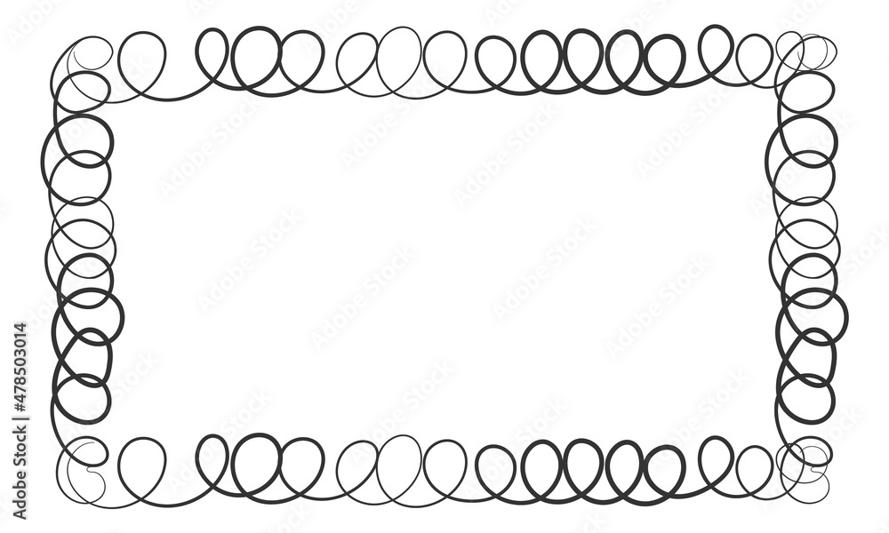 Poster curly text border. empty frame in scribble freehand style