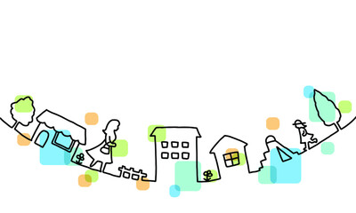 街並みの線画イラスト　色付き