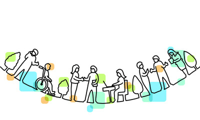 働く人々の線画イラスト　色付き