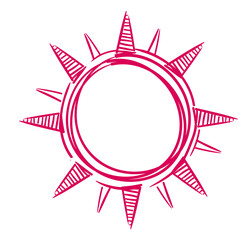 Sun icon. Red summer symbol in scribble sketch style