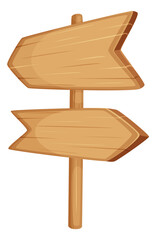 Wooden signpost. Wood arrow pointers in cartoon game style