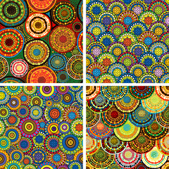 Four oriental seamless patterns with round shapes and dots