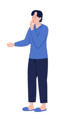 Bored man semi flat color vector character. Posing figure. Full body person on white. Exhausted guy gesturing isolated modern cartoon style illustration for graphic design and animation