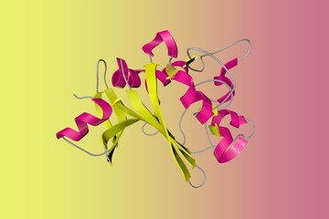 Crystal structure of the fibrinogen-like domain of human angiopoietin-4 (Angptl4). Ribbons diagram in secondary structure coloring based on protein data bank. Scientific background. 3d illustration