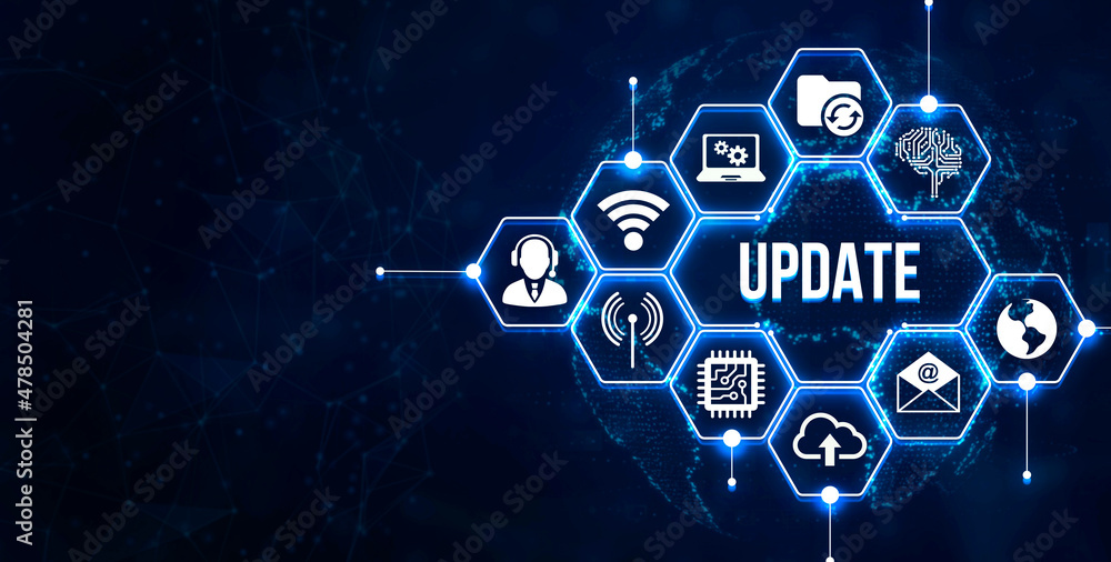 Wall mural internet, business, technology and network concept. update software computer program upgrade. 3d ill