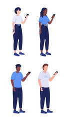 Smartphone addiction semi flat color vector characters set. Full body people on white. Using mobile phones isolated modern cartoon style illustrations collection for graphic design and animation