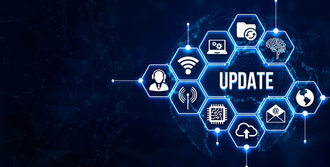 Internet, business, Technology and network concept. Update software computer program upgrade. 3d illustration.