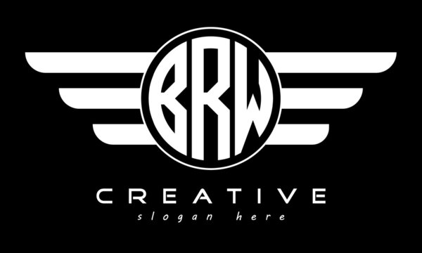 BRW three letter monogram type circle letter logo with wings vector template.