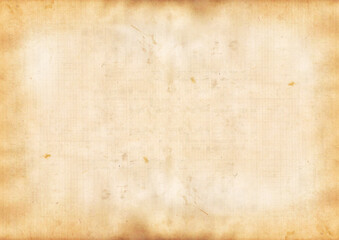 Old yellow paper with scratches and vignette. Texture. Background from writing retro paper. Parchment