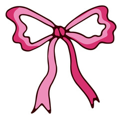 Red bow. Cute tied silk ribbon. Present decoration