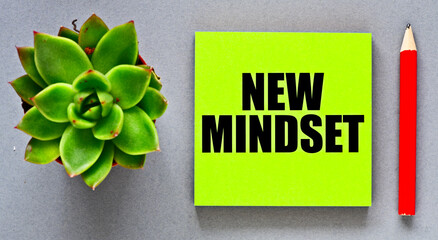 NEW MINDSET words on a small piece of paper.