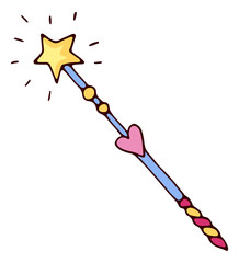 Cute magic wand. Fantasy symbol. Fairy stick
