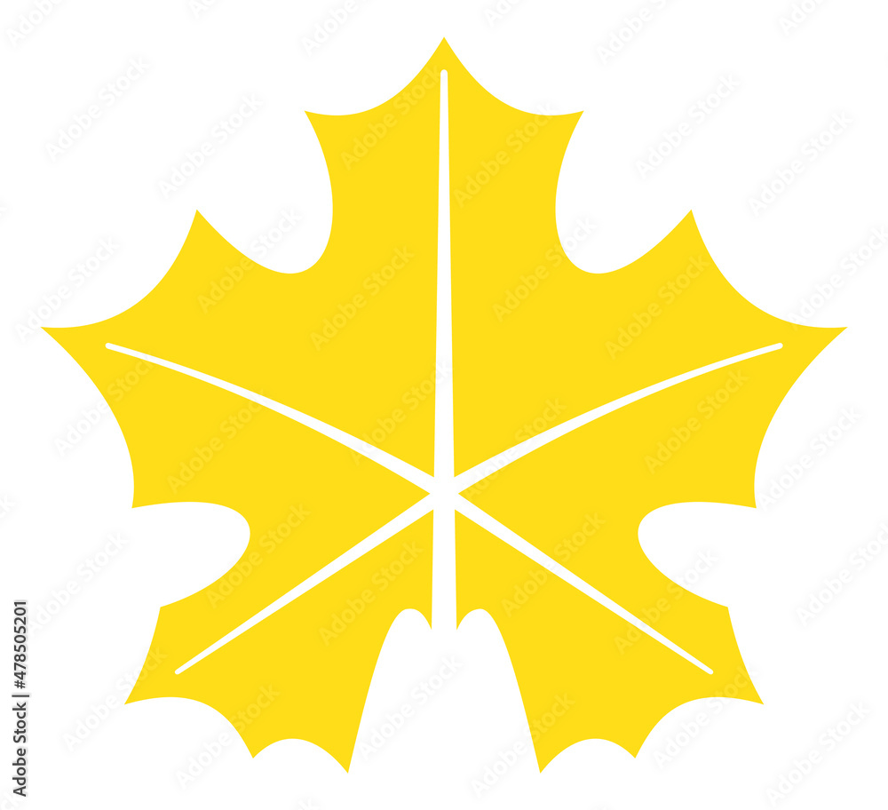 Sticker Maple leaf icon. Yellow autumn symbol. Fall season logo