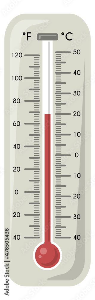 Poster thermometer with red temperature indicator. hot weather symbol