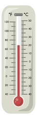 Thermometer with red temperature indicator. Hot weather symbol