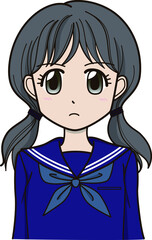 不機嫌な表情のセーラー服女子生徒