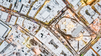 Obraz premium Top view of Ivano-Frankivsk in winter at Christmas time