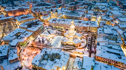 Top view of Ivano-Frankivsk in winter at Christmas time - 478506269