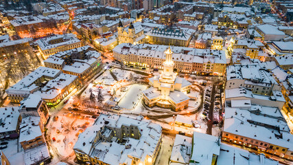 Top view of Ivano-Frankivsk in winter at Christmas time - 478506274