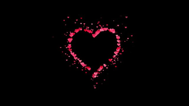 heart frame valentines day and love animation,shiny and glitter hearts,glowing particles,valentine and marriage concept,dark red gradient background 