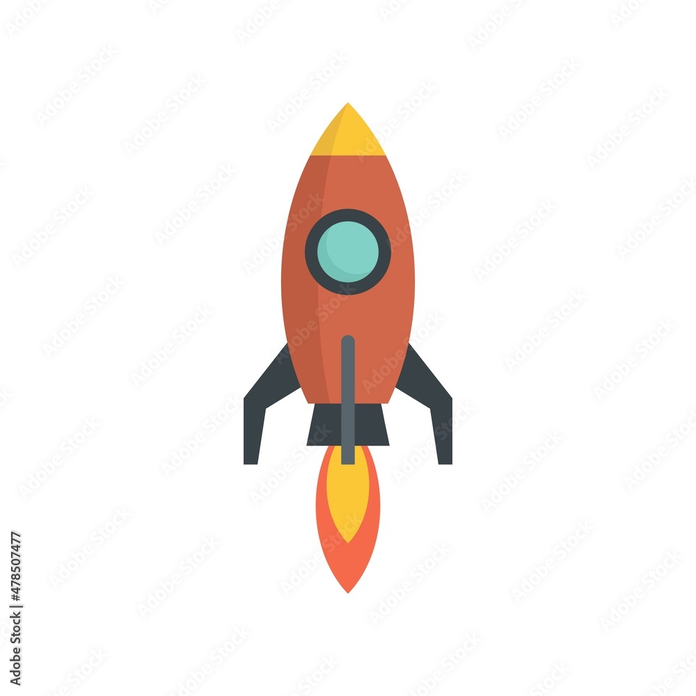 Poster rocket startup icon flat isolated vector
