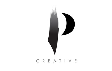 Artistic P Brush Stroke Letter Design Logo Icon Vector. Elegant Minimalist Brush Letter Identity