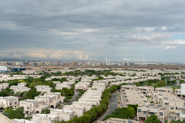 Dubai, United Arab Emirates &ndash; January 01, 2022, The Dubai skyline view for top of the building from Dubai Silicon Oasis (DSO) at rainy day