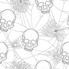 skull and spider web design - seamless vector repeat pattern, use it for wrappings, fabric, packaging and other print and design projects