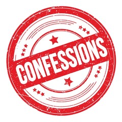 CONFESSIONS text on red round grungy stamp.