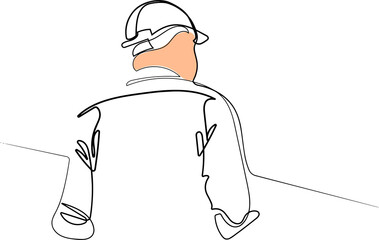 Continuous line drawing of engineer manager field engineer foreman celebrate after construction site project complete Vector illustration