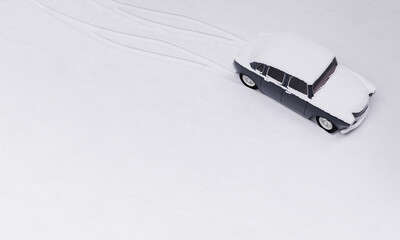 Car in snow. Abstract model, available for commercial use, stylized, toy looking, retro style. 3d render.