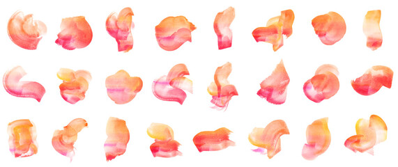 Abstract pink pastel watercolor paintbrush shapes set