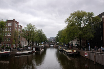 Fototapeta na wymiar View From The Prinsensluis Bridge At Amsterdam The Netherlands 2-9-2021