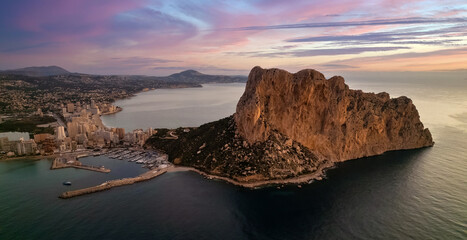 Sunrise over Calpe city and Penyal d Ifac Natural Park