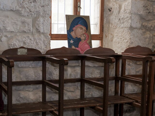 SYRIA. Maalul Monastery is located 60 km from Damascus. Nearby is the village of Kalamondin resembling an eagle's nest. The houses are built on the rocks by steps.