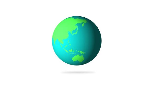 Rotating Earth Globe On White background with shadow. 360 Degree Rotation. 3D Render Motion Graphic