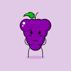 cute grape character with smile and happy expression, both hands on stomach. green and purple. suitable for emoticon, logo, mascot and icon