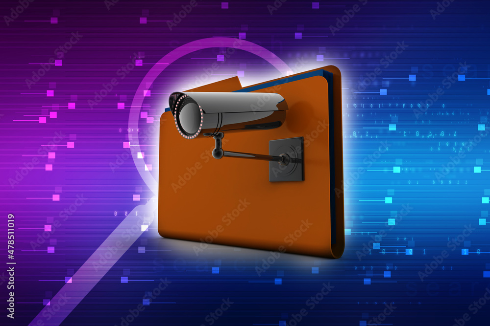 Poster 3d rendering Surveillance CCTV Security Camera with folder