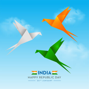 Indian flag concept Republic Day trio colors paper craft Birds