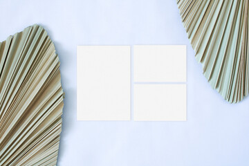 Boho wedding cards set mockup with leaf palm on the white background